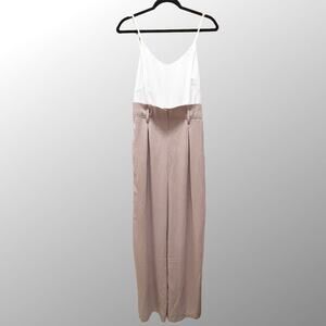 Fashion Nova White Brown High Waisted Paper Bag Pants Jumpsuit Size Medium